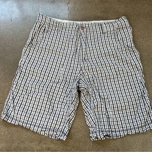 Men's Blue and White Checkered Shorts